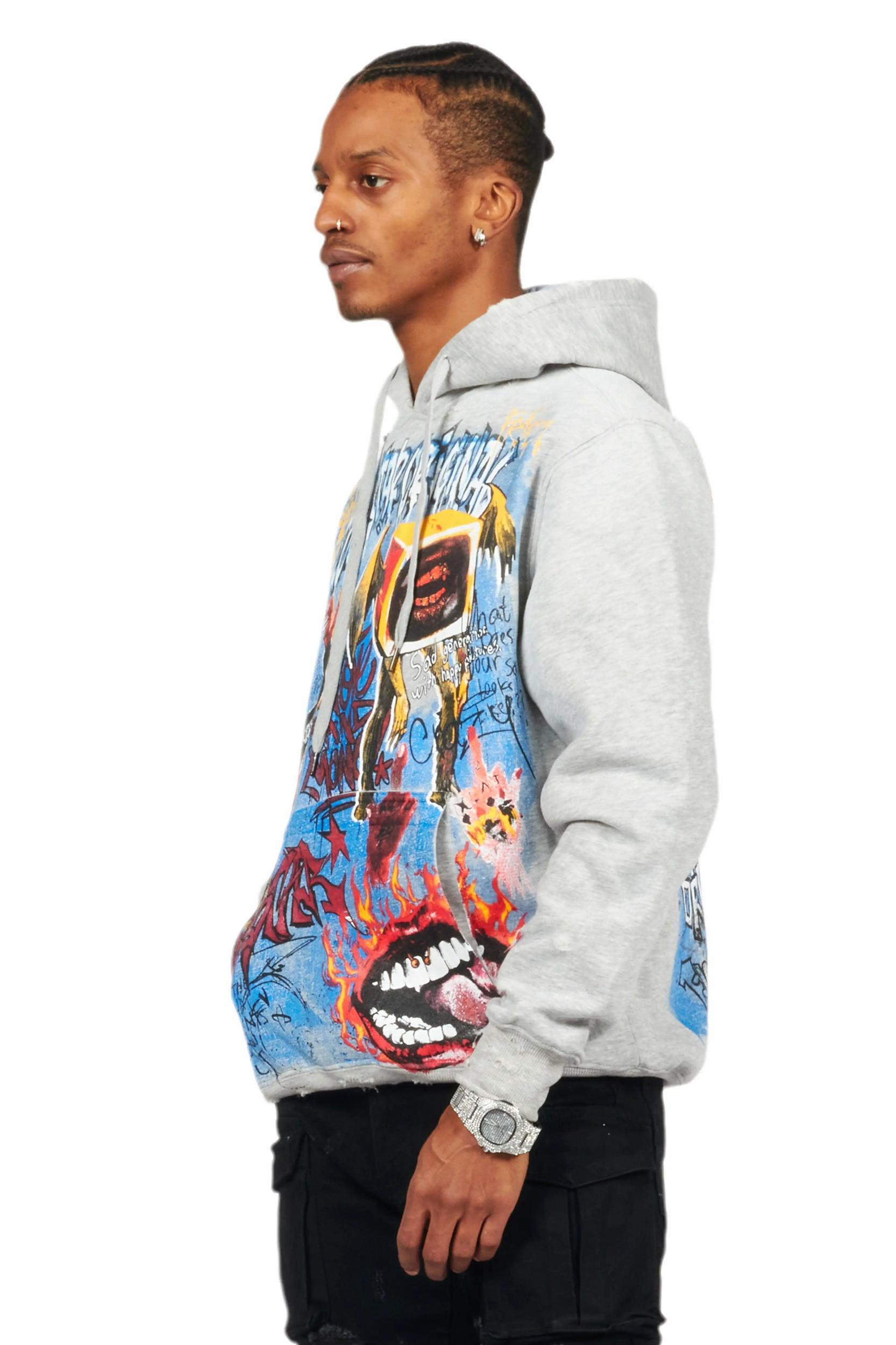 Yooz Heather Grey Graphic Hoodie Male Product Image