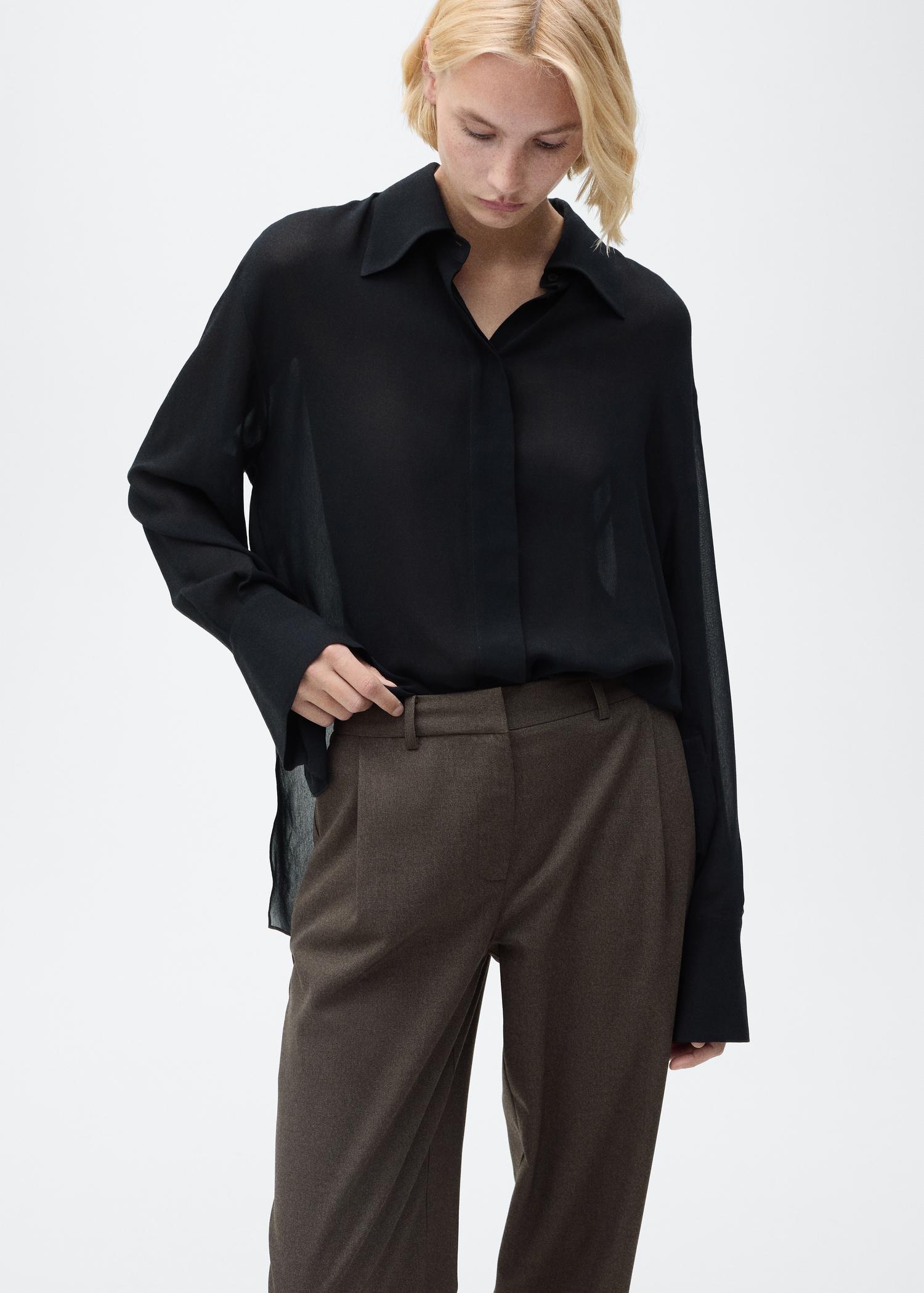 Buttoned-hem wide-leg pants - Women | MANGO USA Product Image