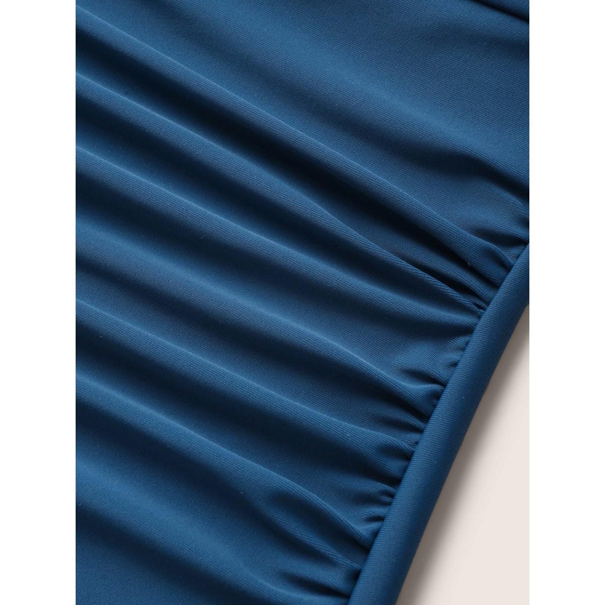 Plus Size Geometric Overlap Collar Gathered One Piece Swimsuit Women's Swimwear Aegean Beach Gathered Curve Bathing Suits High stretch One Pieces BloomChic 12/L Product Image