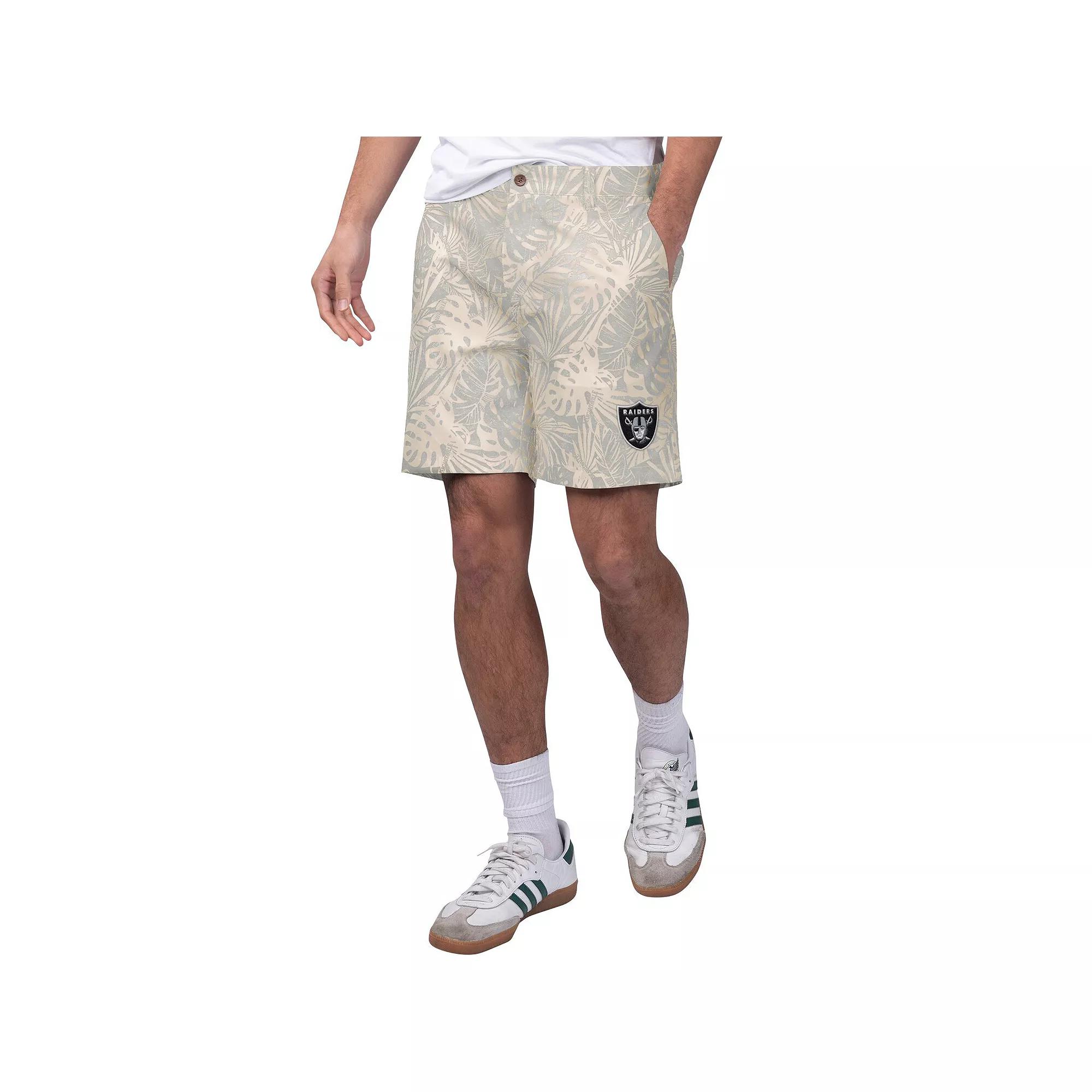 Men's Margaritaville Gray Las Vegas Raiders Sandwashed Monstera Print Amphib Shorts, Size: 34, Lvr Grey Product Image