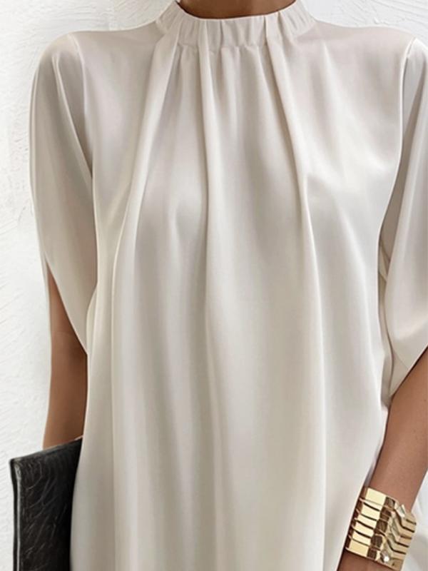 Loose Short Sleeves Solid Color Stand Collar Mini Dresses Product Image