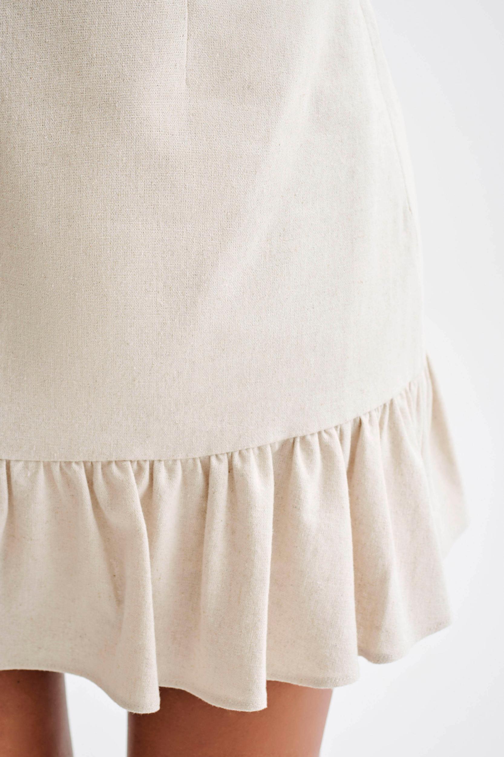 Delfina Linen Mini Skirt With Ruffle - Natural Product Image