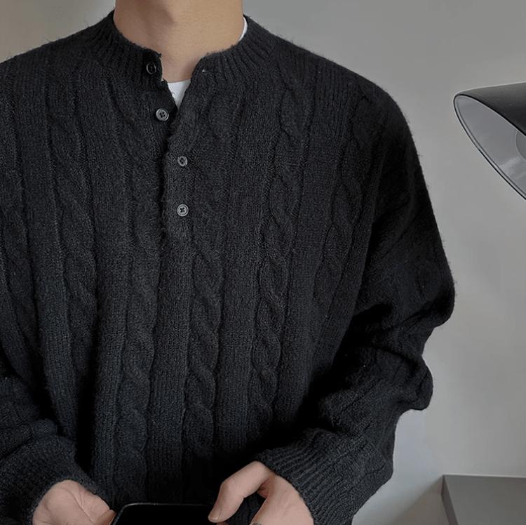 RT No. 11829 TWIST KNIT HENRY COLLAR SWEATER Product Image