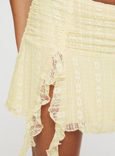 Maidie Lace Asymmetric Ruffle Mini Skirt Cream Product Image