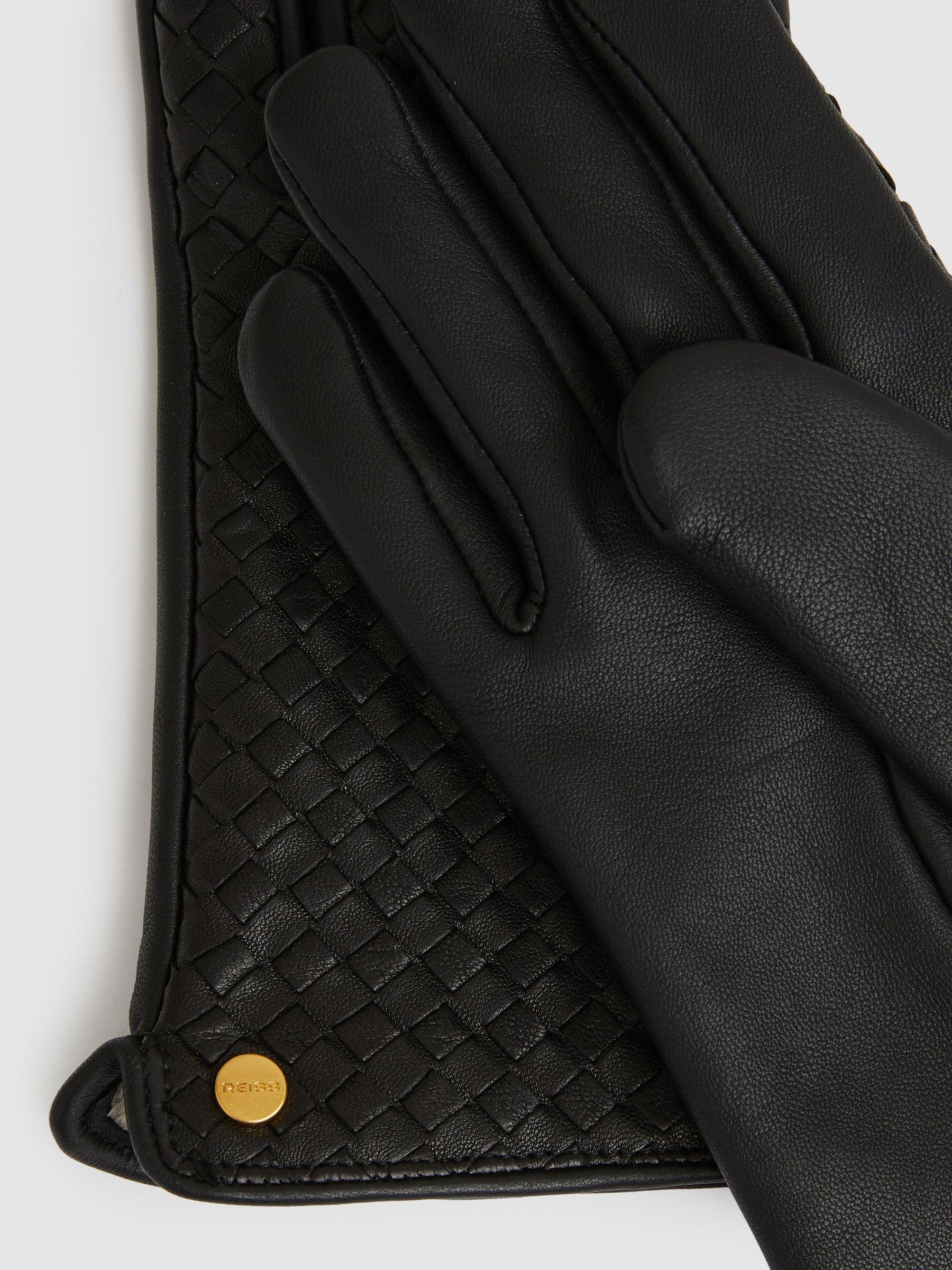 Woven Leather Gloves in Black Product Image