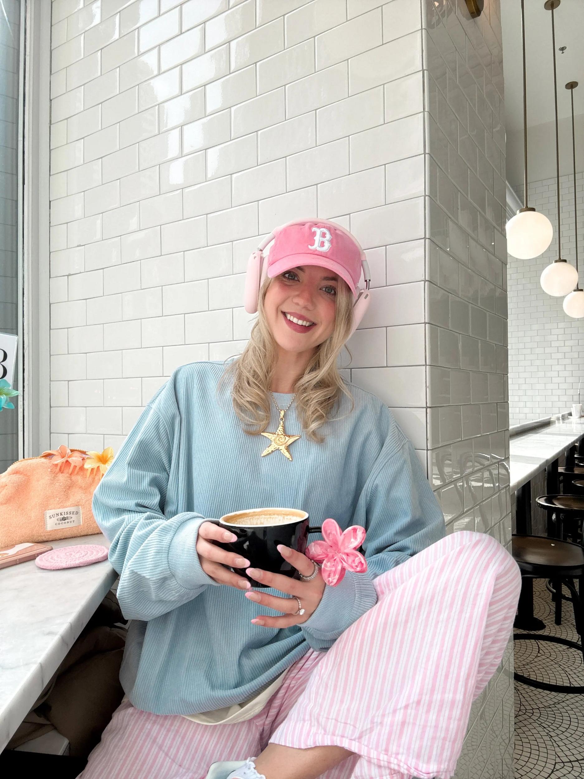 Light Pink Basic Corduroy Sweatshirt Product Image