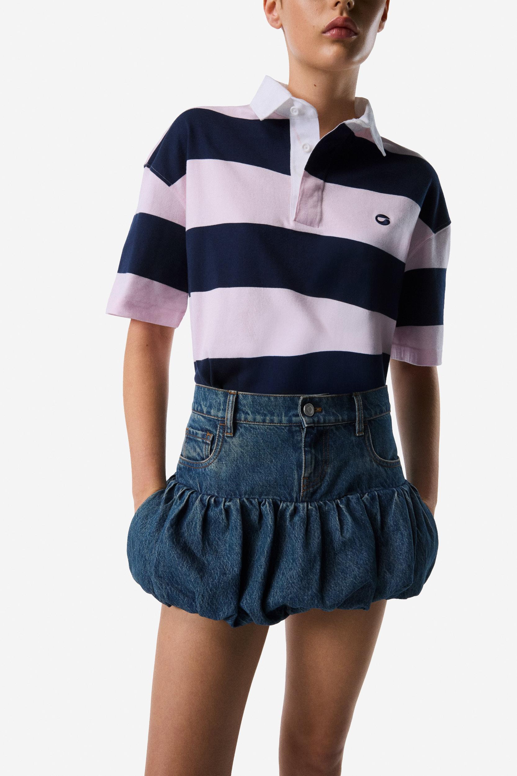 Gathered Hem Denim Mini Skirt Product Image