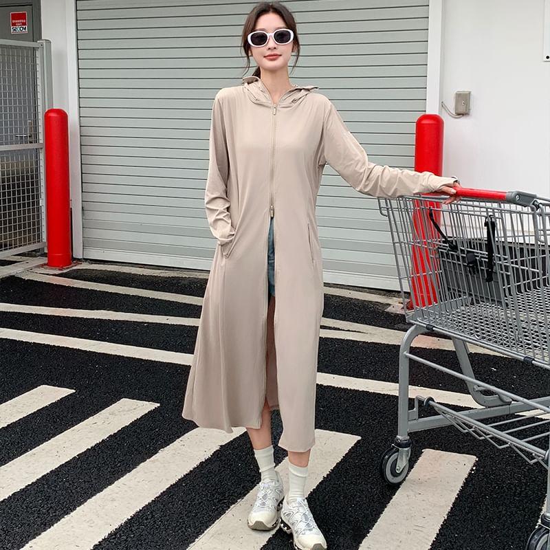 Long Sleeve Hooded Plain Sun Protection Zip-Up Long Jacket Product Image