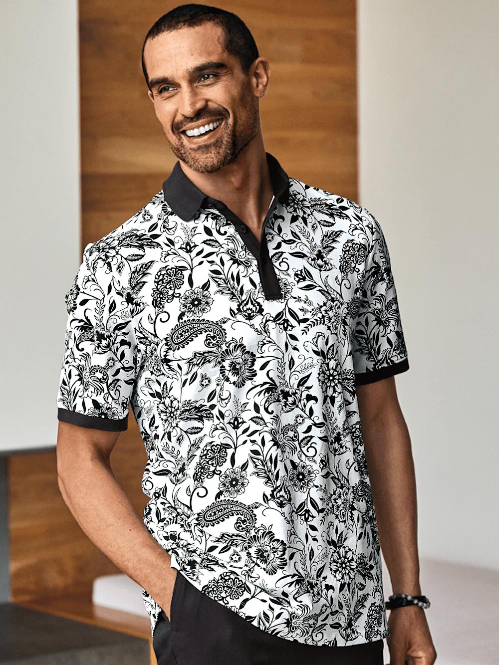 Cotton Blend Three Button Polo - Black/white Product Image