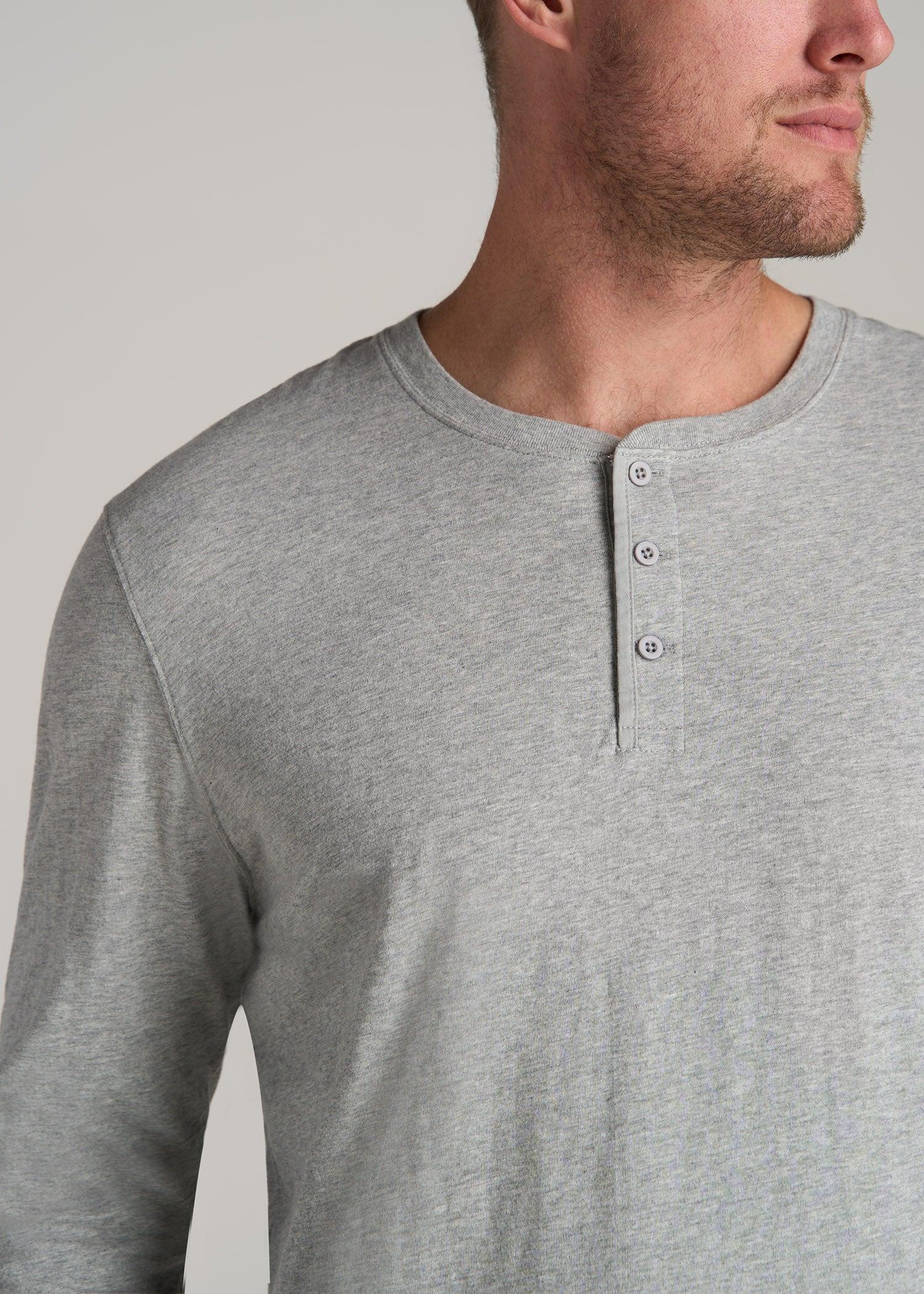 LJ&S Vintage Washed Slub Men's Tall Henley Shirt in Heathered Grey Male Product Image