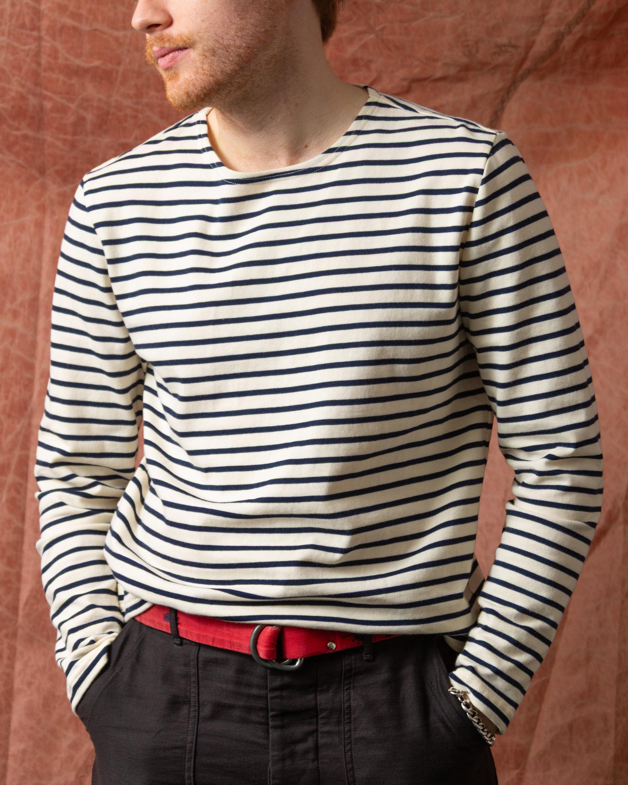Men’s Breton Stripe Boatneck Tee in Off White/Navy Product Image