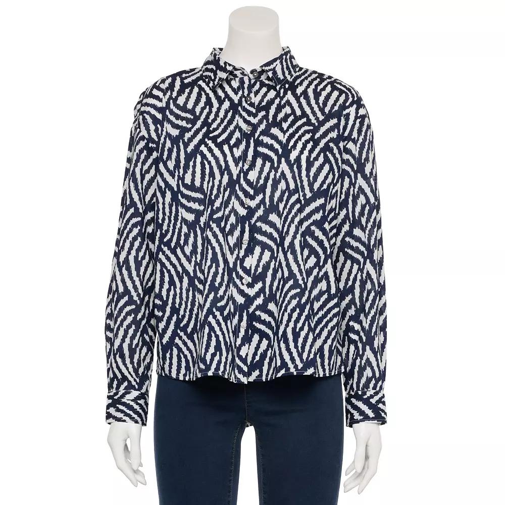 Women's Sonoma Goods For Life® Feminine Pleated Back Top, Size: Medium, Navy Ivory Abstract Product Image