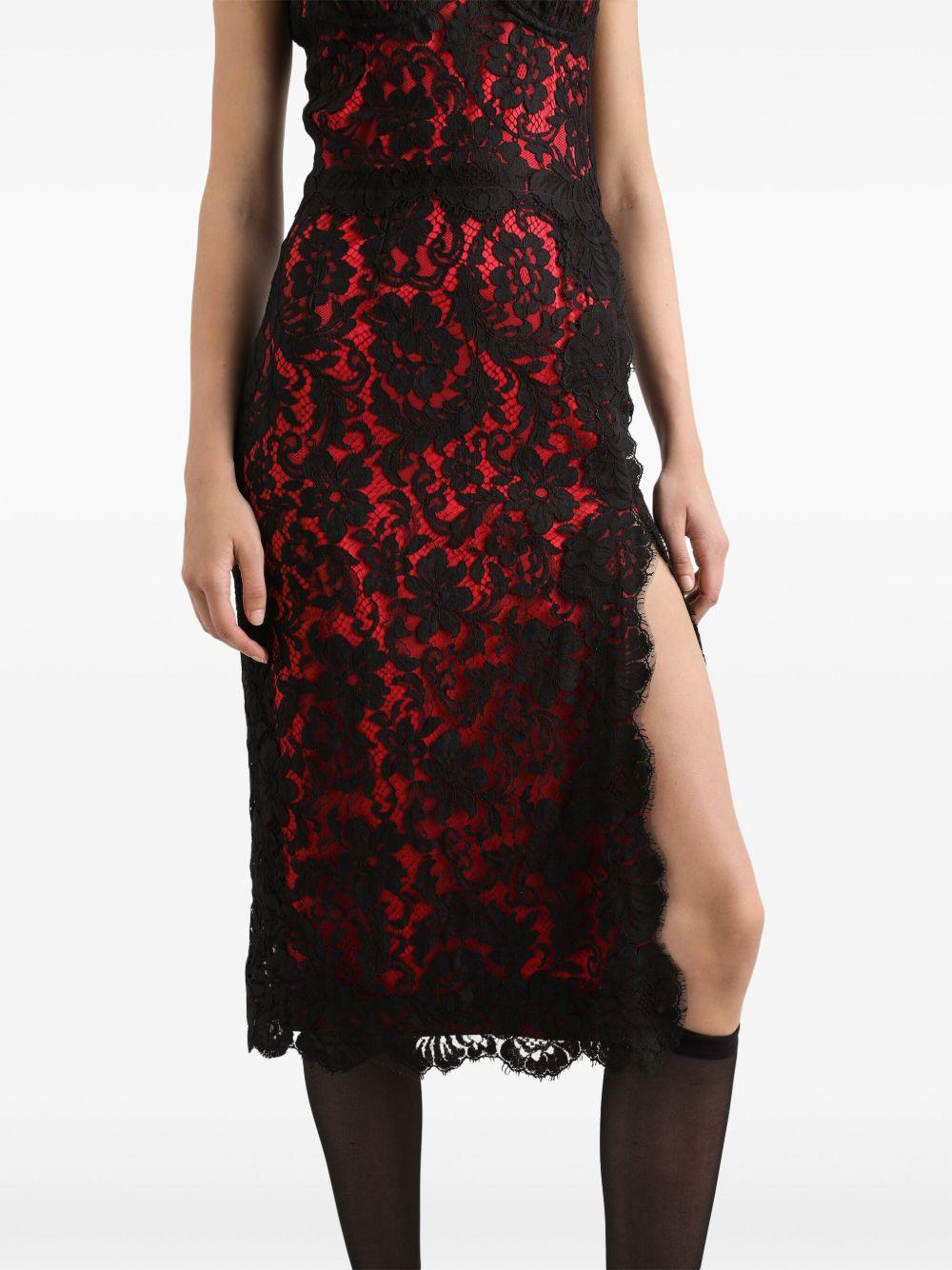 DOLCE & GABBANA Lace Midi Slip Dress In Black/red Product Image