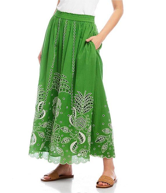 Karen Kane Embroidered Cut-Out A-Line Midi Skirt Product Image