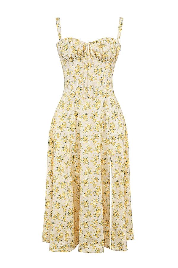 Carmen  buttercup vintage floral print cotton bustier sundress Product Image