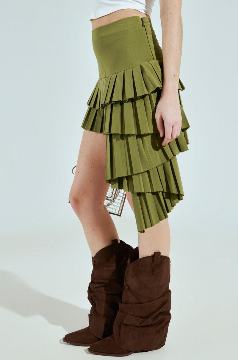 HUNTER PLEATED MINI SKIRT IN OLIVE Product Image
