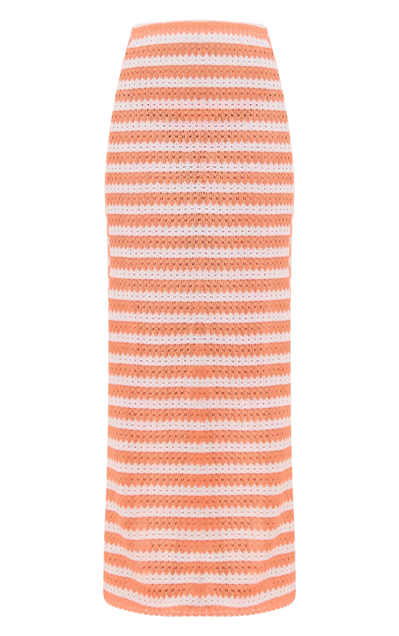 Peach Striped Textured Jersey Maxi Skirt Product Image