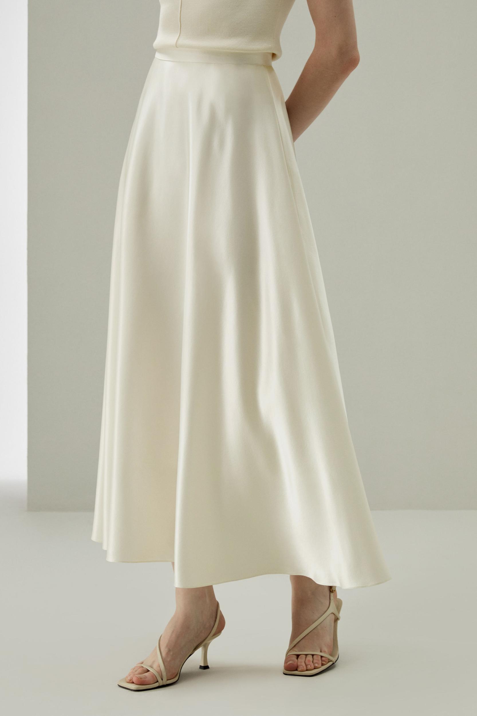 LILYSILK Silk Pleated Skirt for Women Lily White Pure Silk Natural Fluid Sheen Skirt 8 Product Image