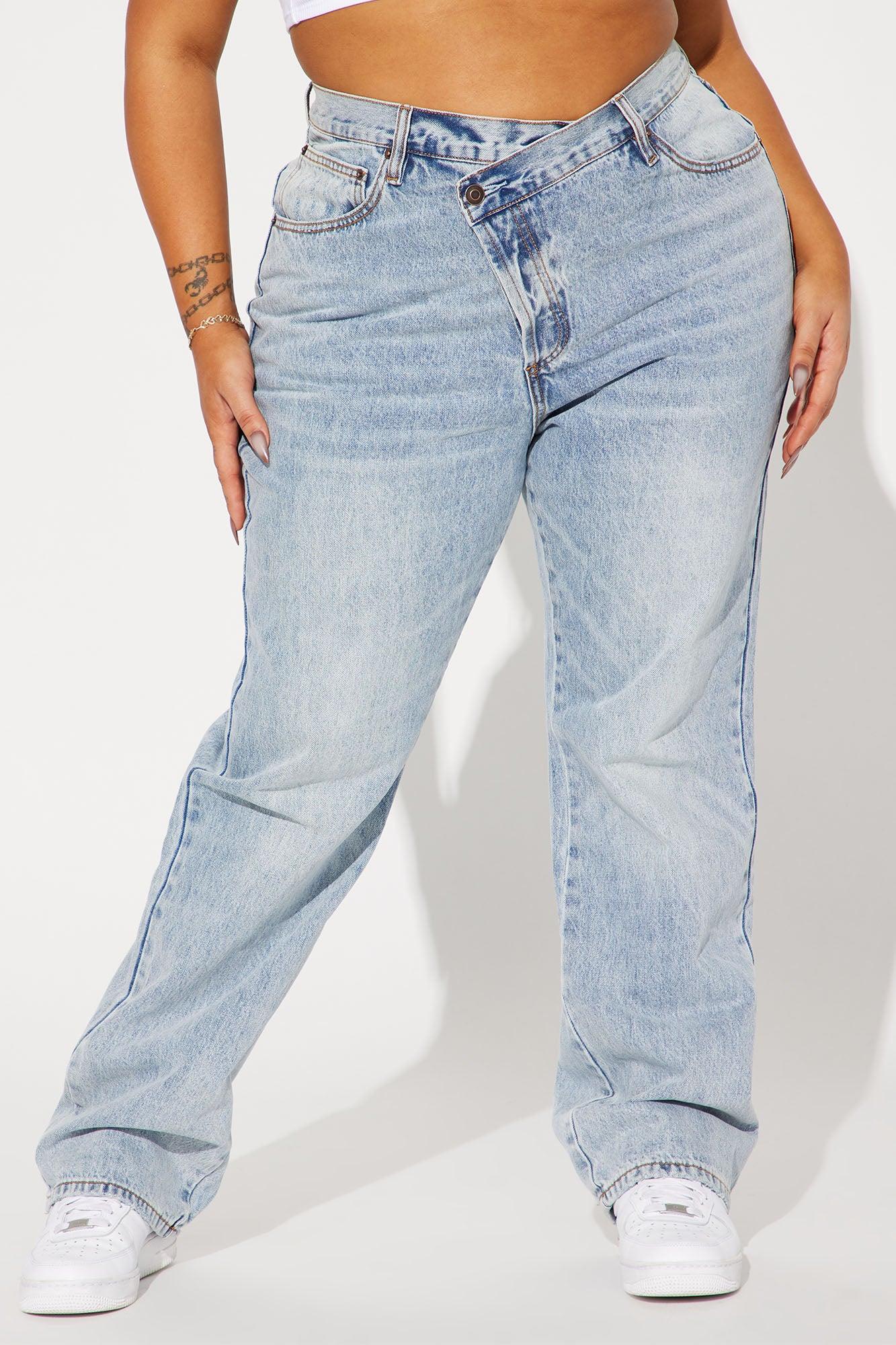 Step Waistband Crossover Jeans - Light Blue Wash Product Image