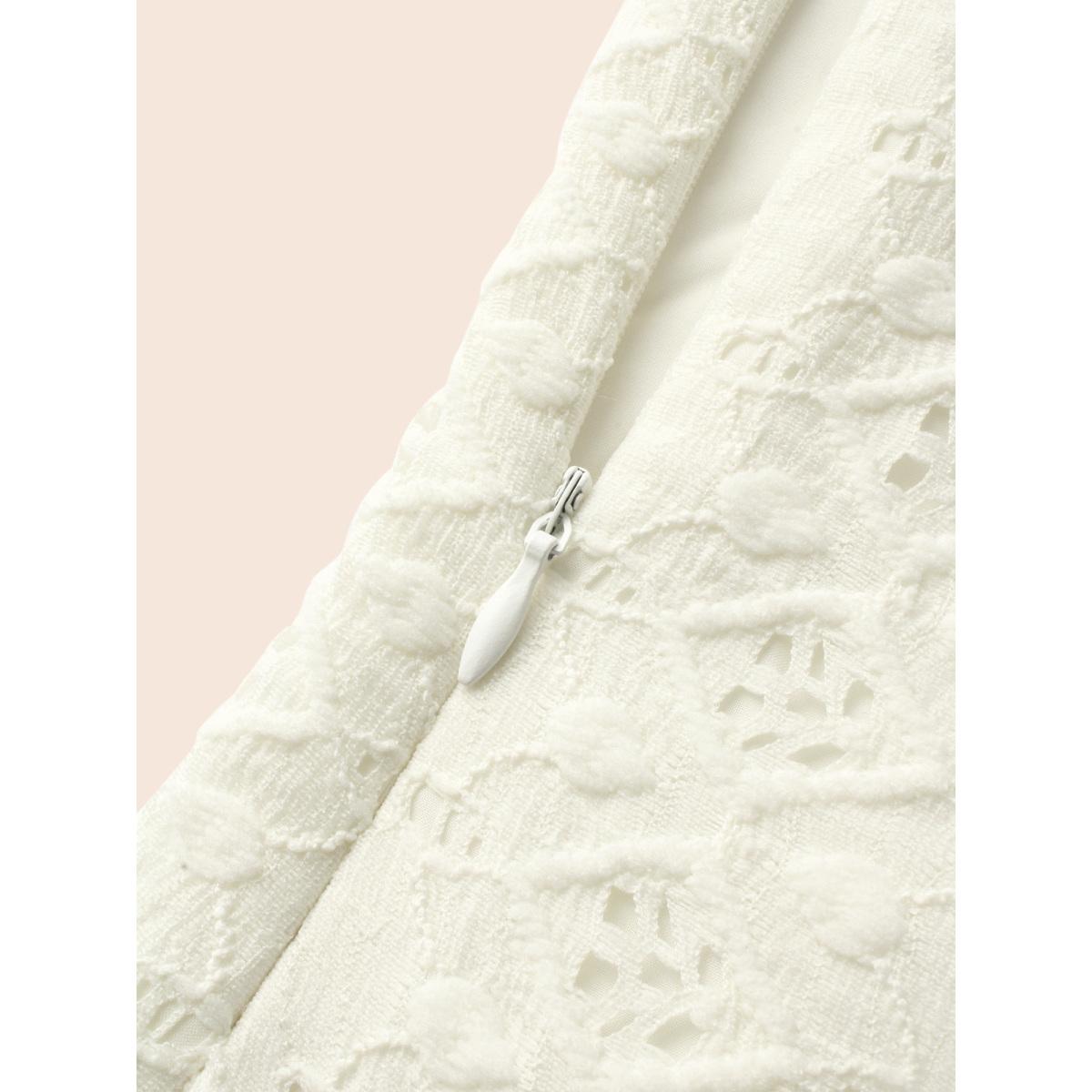 Plus Size Solid V Neck Broderie Anglaise Dress Ivory Women Casual Texture V-neck Extra Long Sleeve Curvy BloomChic 30/6X Product Image