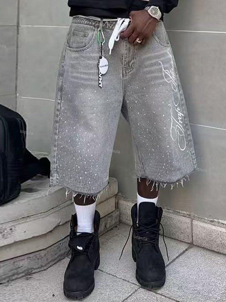 Vintage Washed High Street Jorts Distressed Denim Shorts Product Image