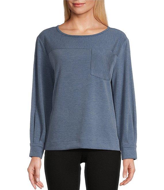 Westbound Long Sleeve Button Cuff Crew Neck Pocket Top Product Image