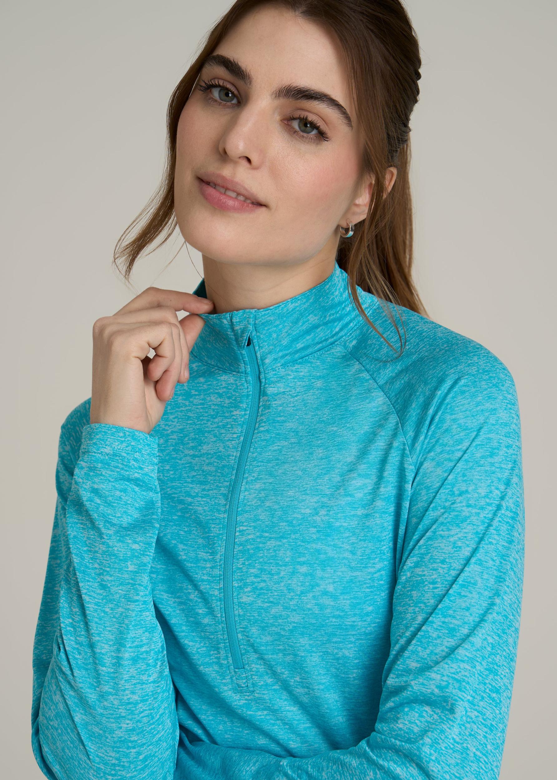 Long Sleeve Active Half-Zip Pullover Jacket for Tall Women in Scuba Blue Mix Female Product Image