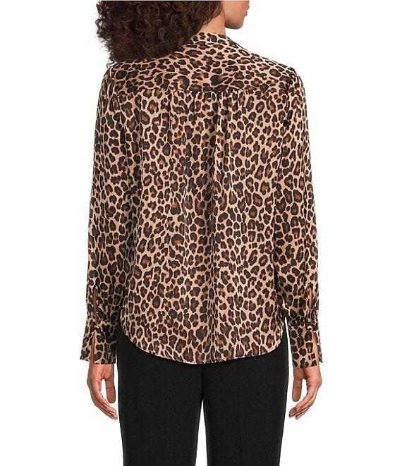 Anne Klein V-Neck Long Sleeve Cheetah Print Satin Blouse Product Image
