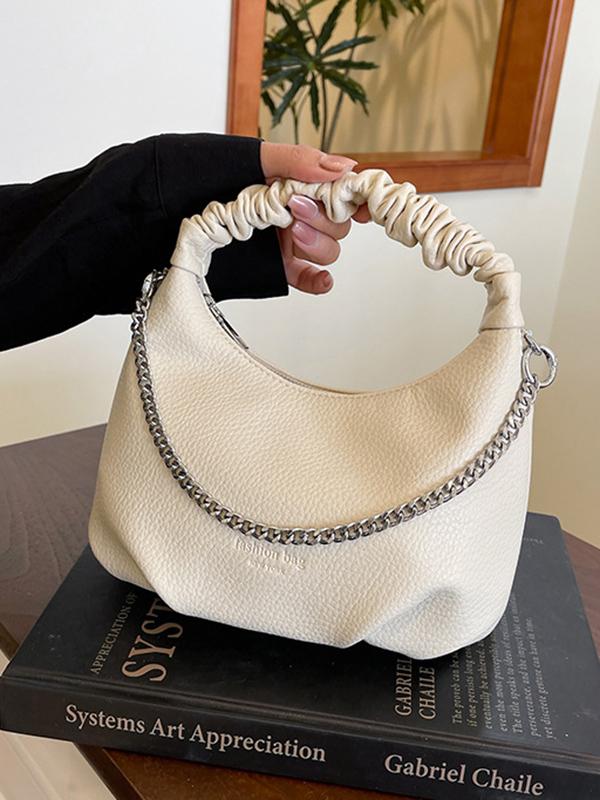 Chains Pleated Solid Color Zipper Crossbody Bags Handbags Product Image