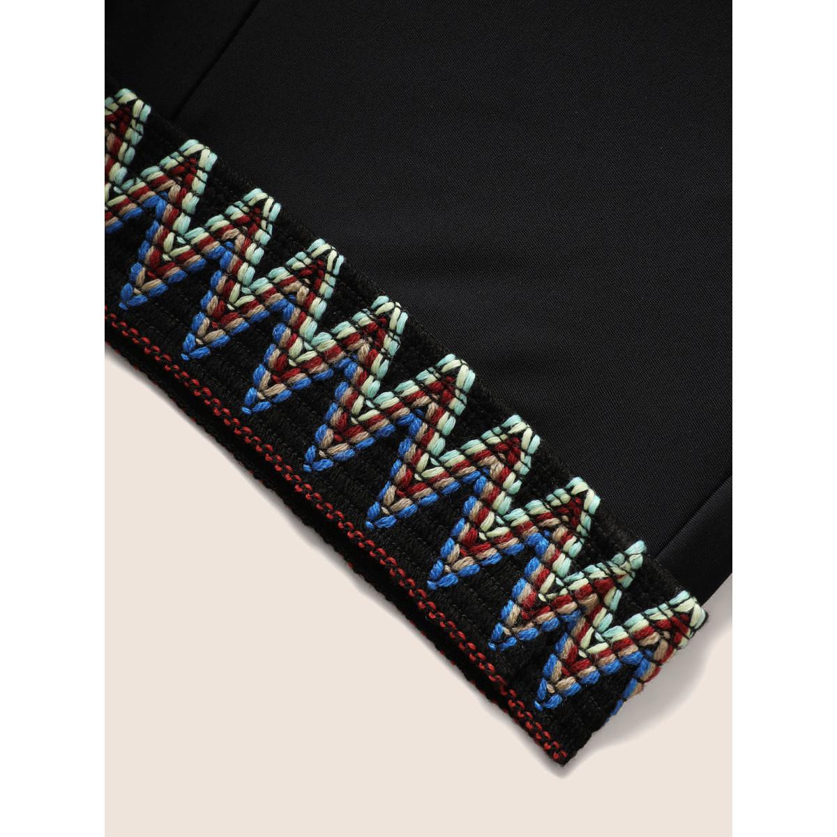 Plus Size Embroidered Wrap Tie Knot Swim Top Women's Swimwear Black Beach Woven ribbon&lace trim High stretch Skinny Overlap Collar Curve Swim Tops BloomChic 14-16/1X Product Image