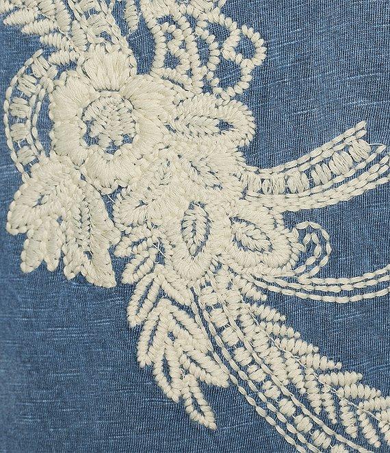 Reba Knit Jersey Embroidered V-Neck Long Sleeve T-Shirt Product Image