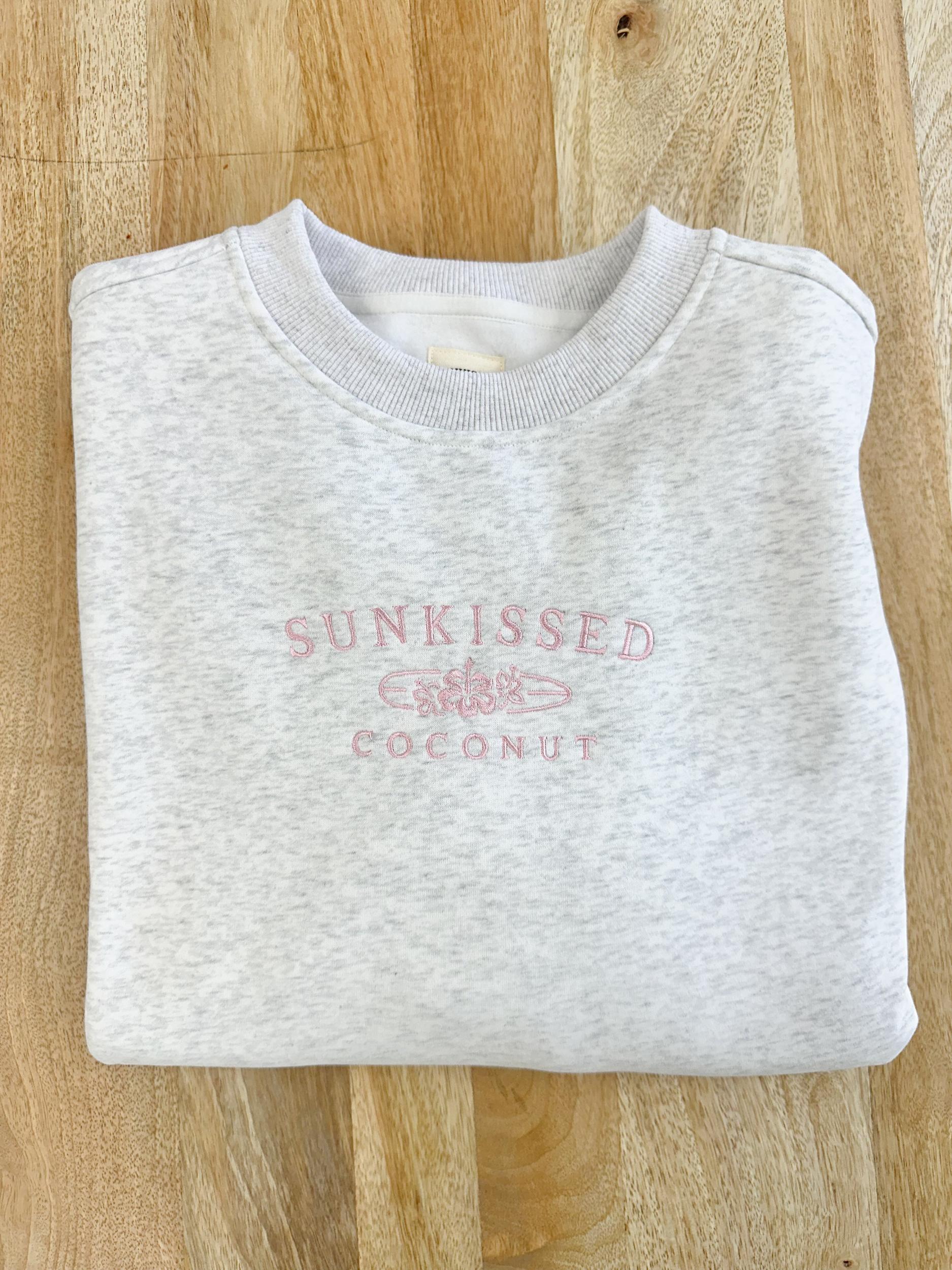 Pearl Grey and Pink Thread Sunkissedcoconut Embroider Sweatshirt Product Image
