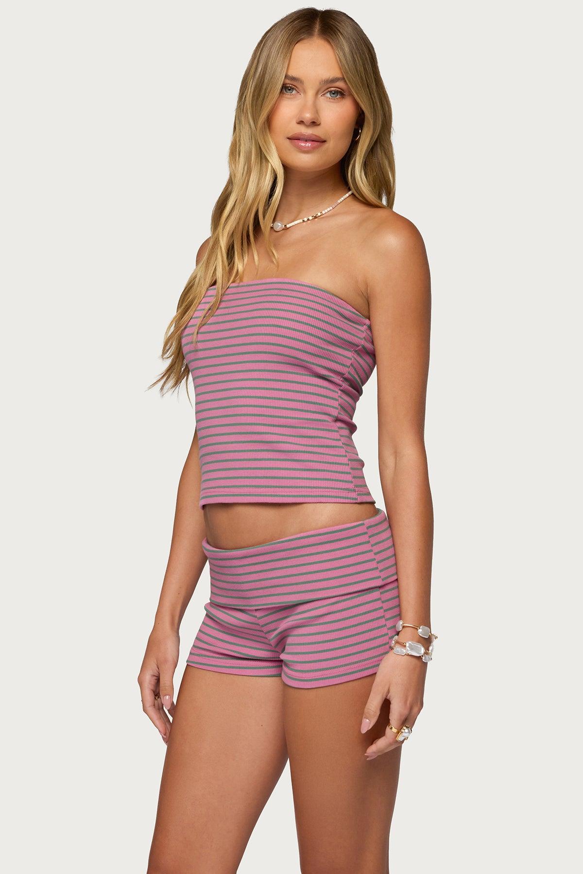 Monikah Striped Foldover Micro Shorts Product Image