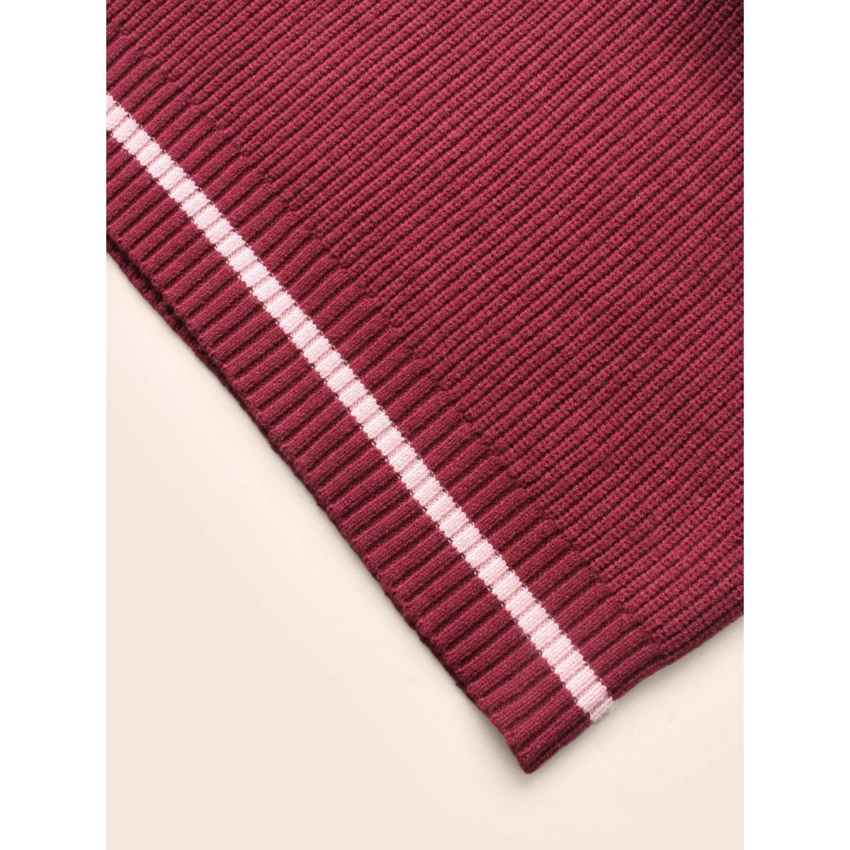 Plus Size Supersoft Essentials V Neck Contrast Trim Pullover Burgundy Women Leisure Long Sleeve V-neck Casual Pullovers BloomChic 28/5X Product Image