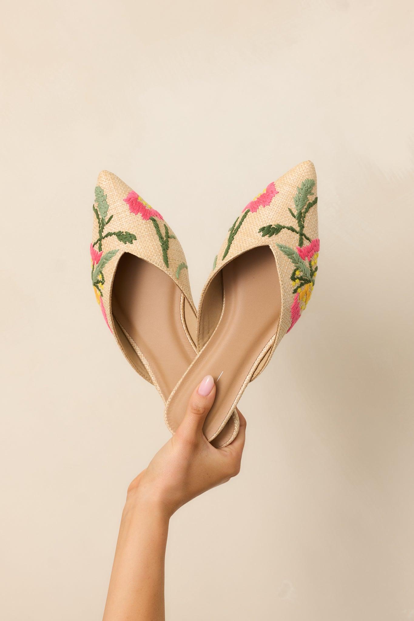 Wildflower Wander Natural Raffia Pointed Toe Flat Product Image