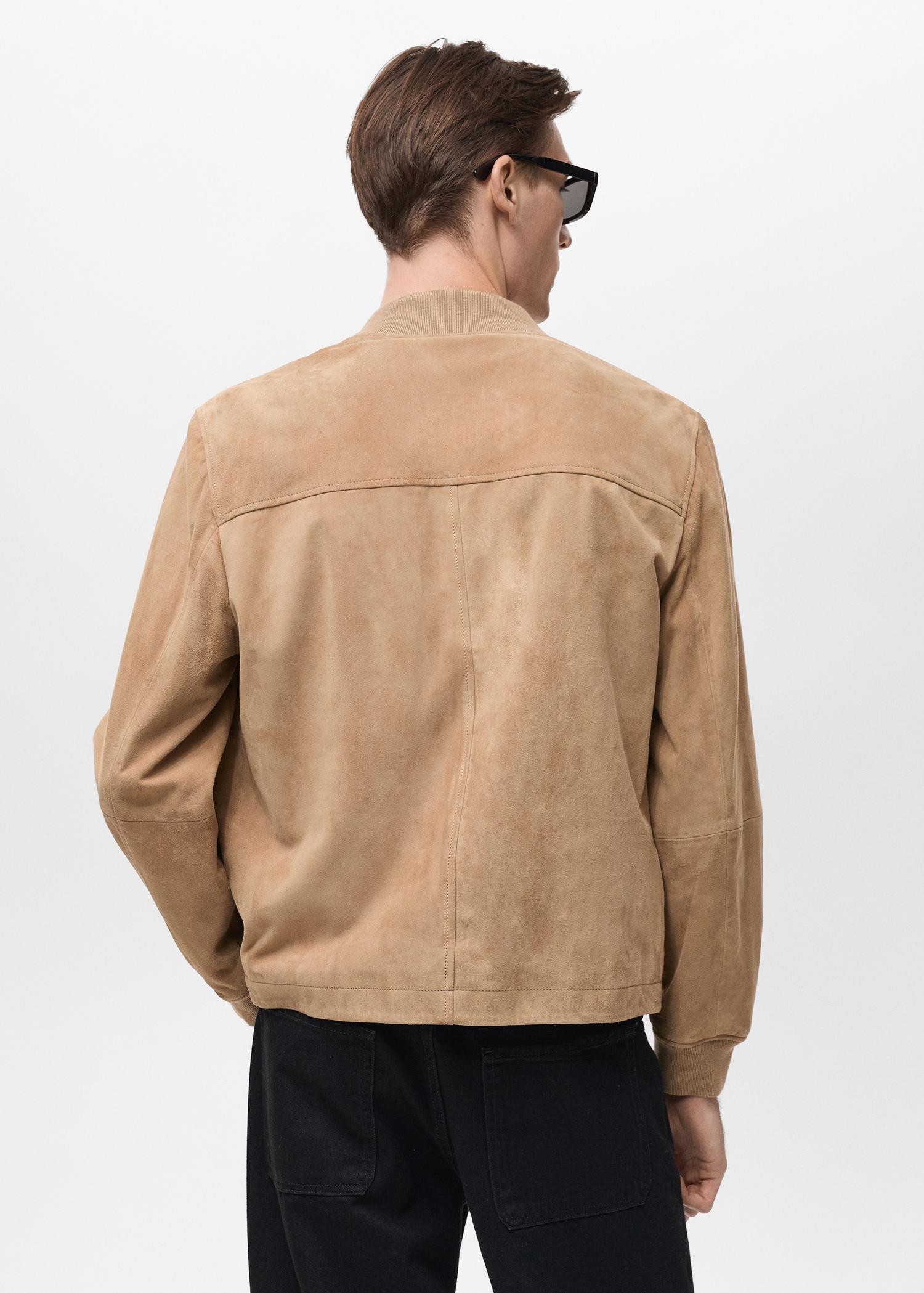 Suede leather bomber jacket - Men | MANGO USA Product Image