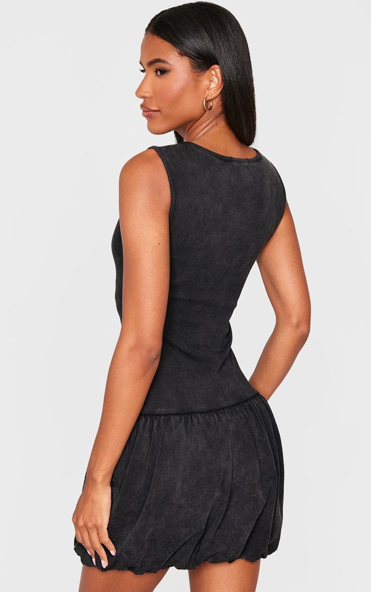 Dark Grey Acid Wash Puffball Dress Product Image