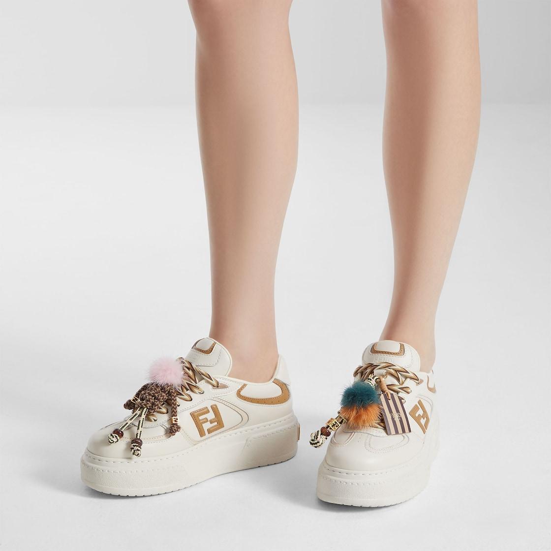Fendi Match Low top platform shoes in white leather with charm Product Image