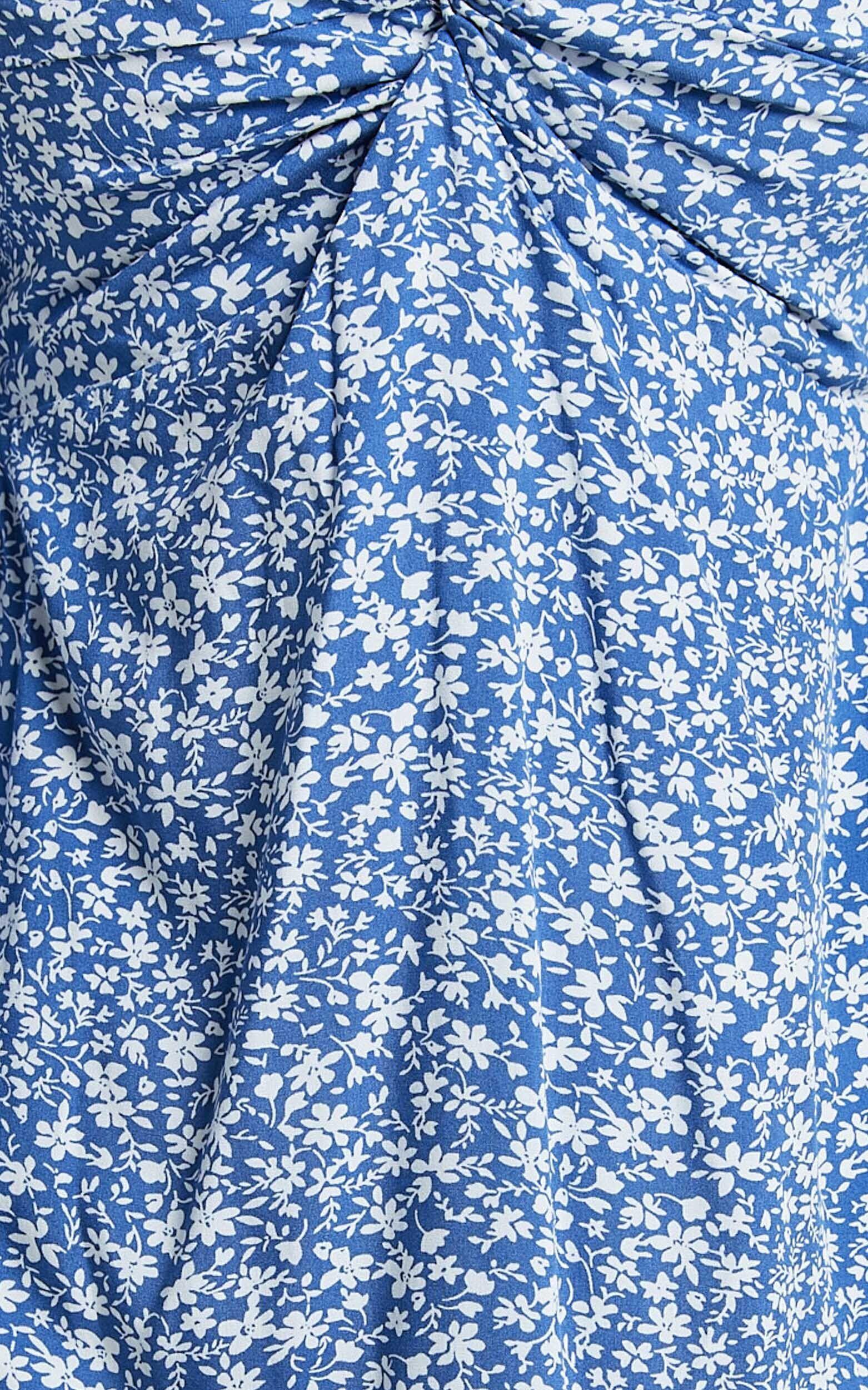 Ellison Mini Dress - 3/4 Sleeve Twist Bodice Dress in Blue Floral Product Image