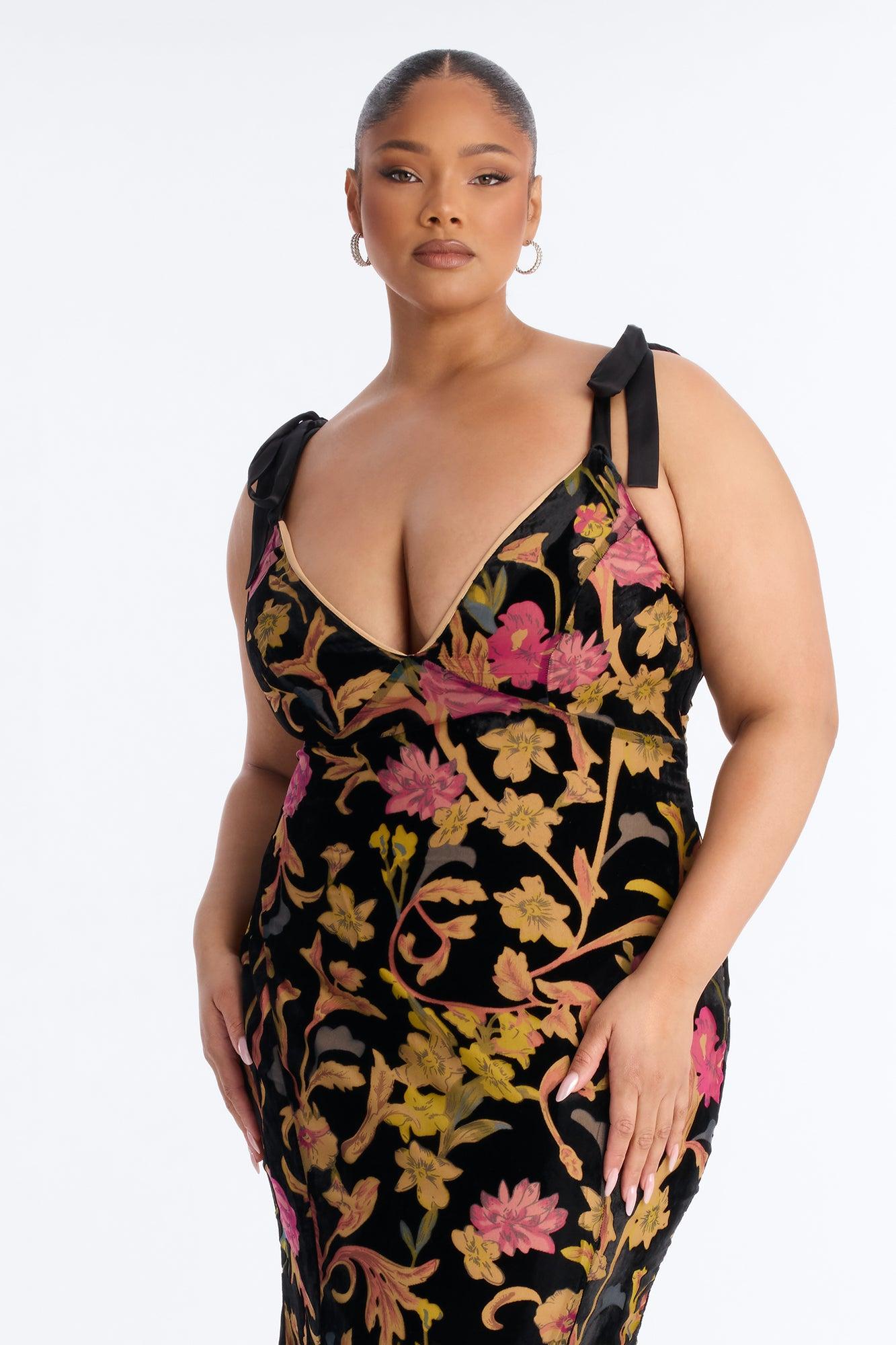 Soft Aesthetic Velvet Gown - Black/combo Female Product Image