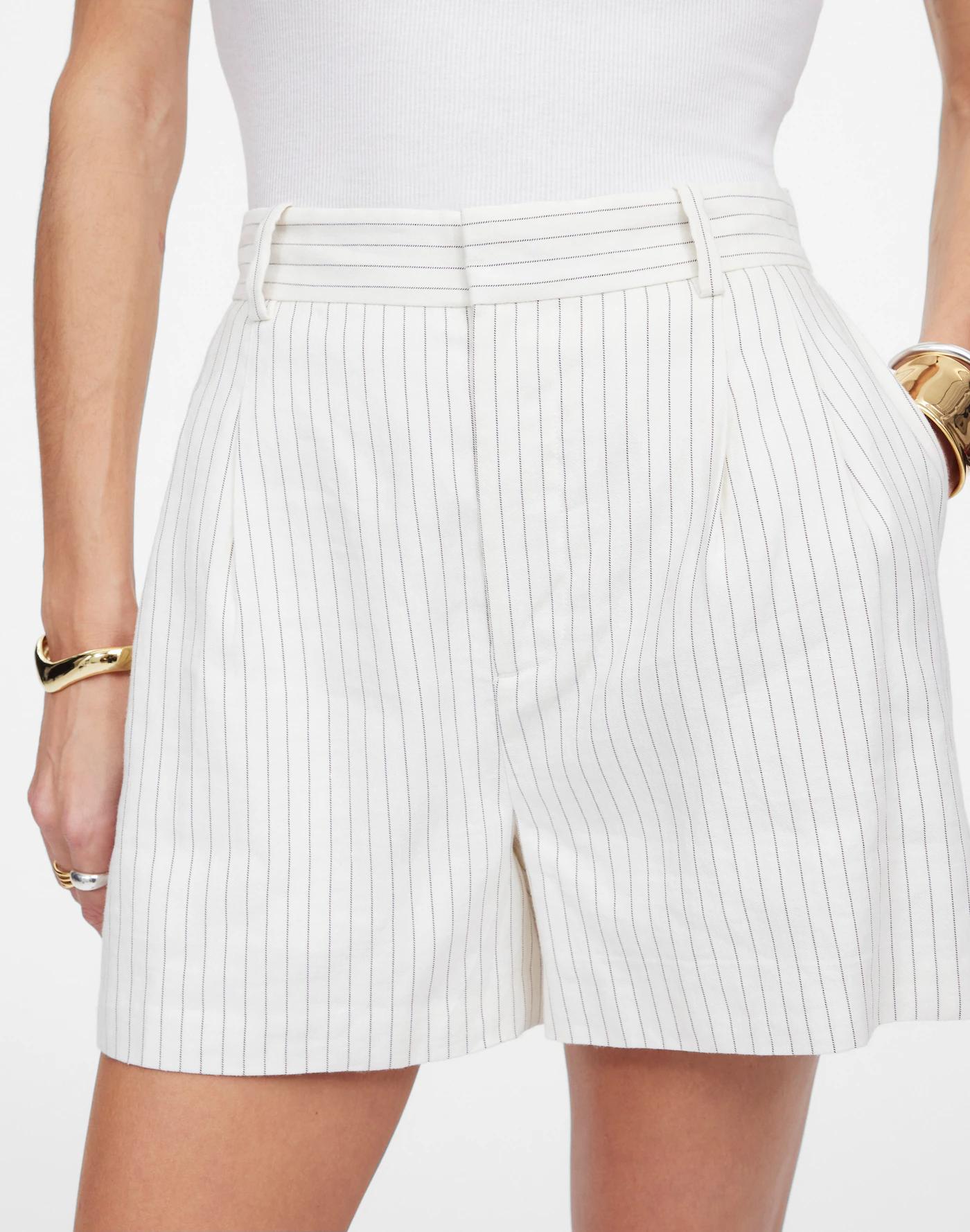 Pleated Trouser Shorts in Pinstripe Linen Blend Product Image