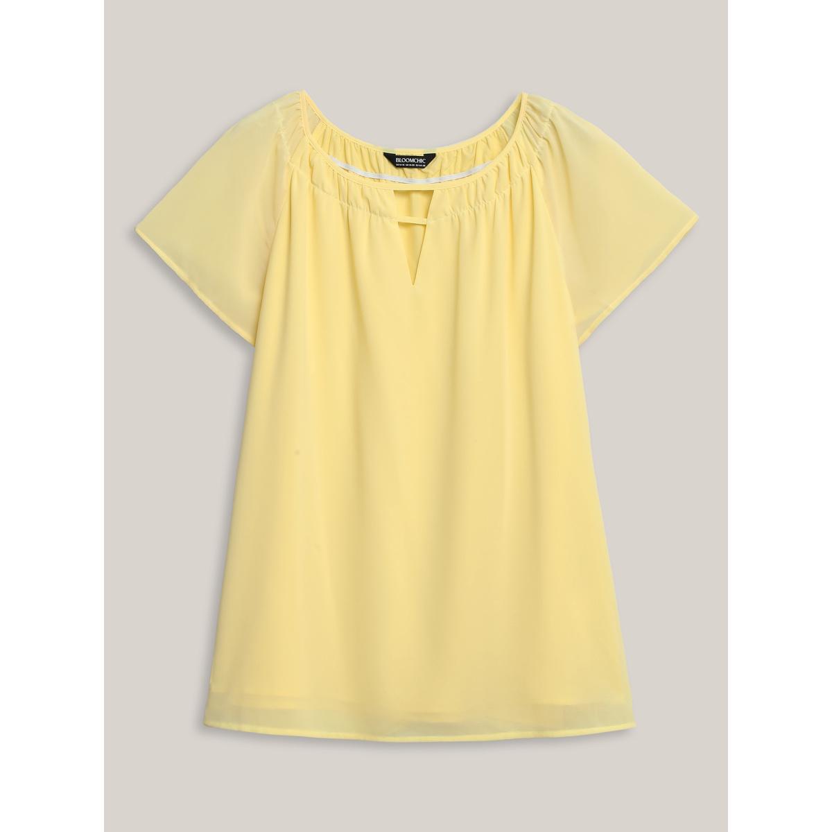 Plus Size Lightyellow Sheer Lined Neck Cut-Out Blouse Women Cap Sleeve Boat Neck Everyday-Elegant Blouses BloomChic 14-16/1X Product Image