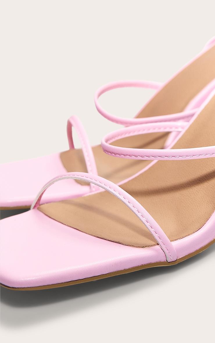 Pink Pu Square Toe Strappy Lace Up Mid Stiletto Heeled Sandals Product Image