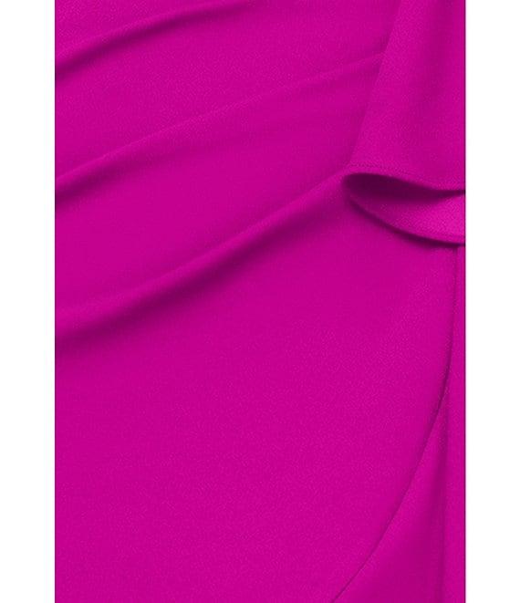 Betsy & Adam Petite Size Sleeveless V-Neck Spiral Ruffle Cascade Gown Product Image