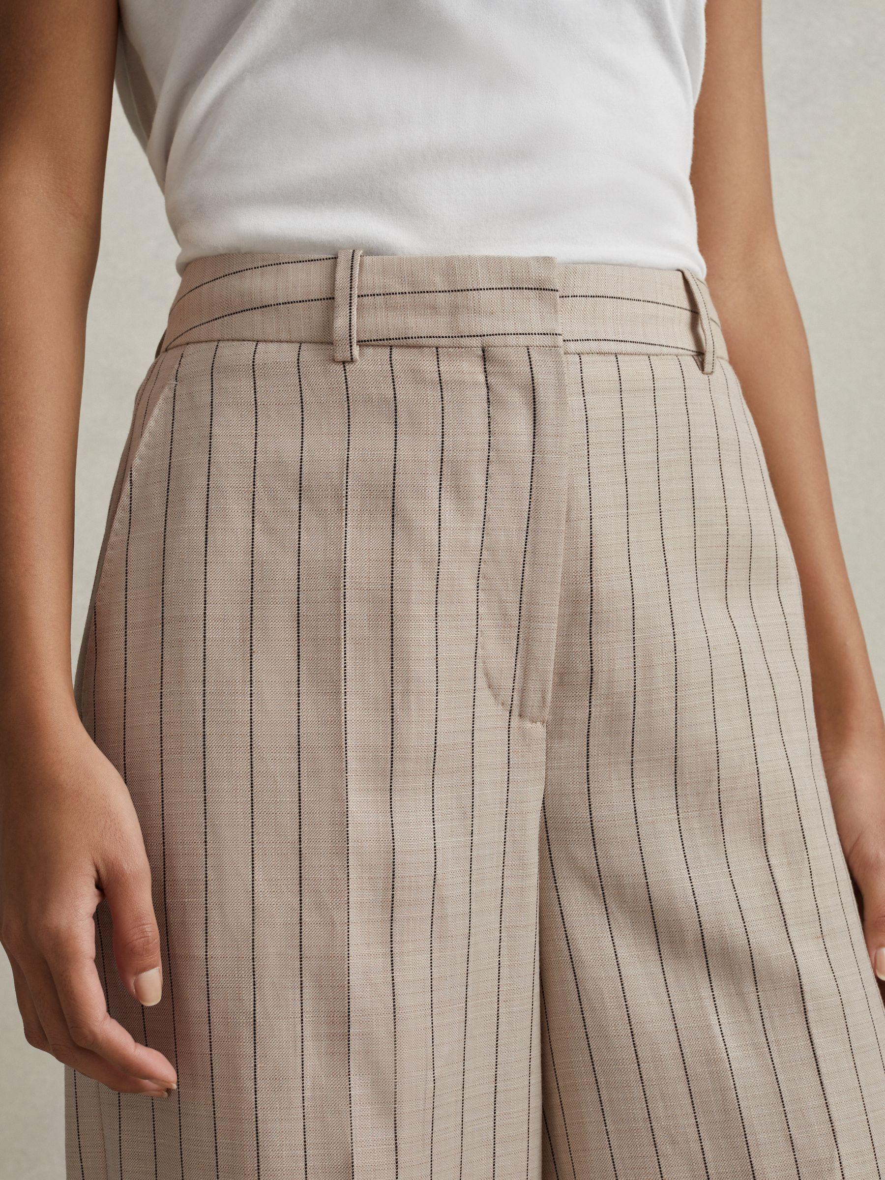 Wool Blend Striped Wide Leg Trousers in Neutral Product Image