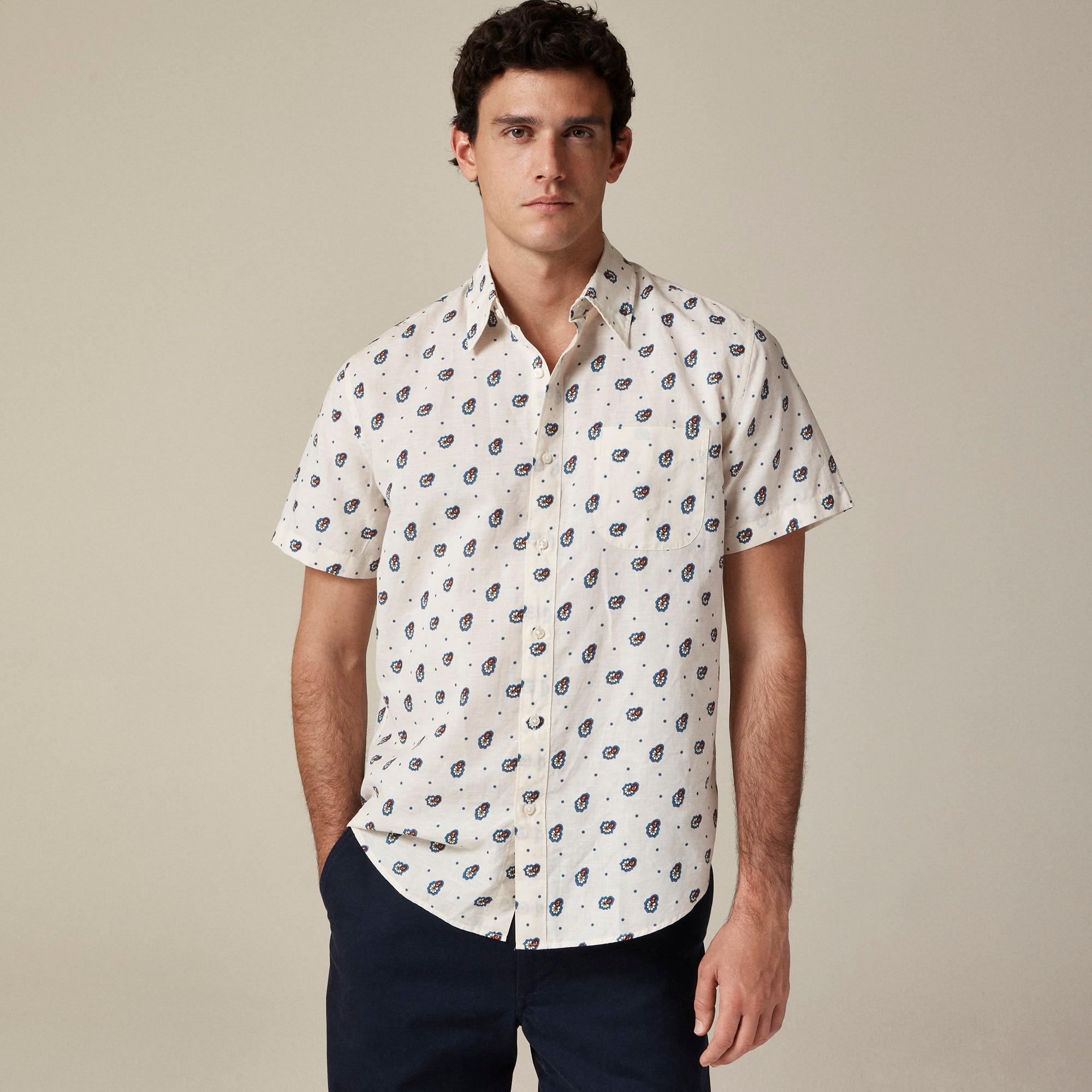 Short-sleeve cotton-linen blend shirt in print Product Image