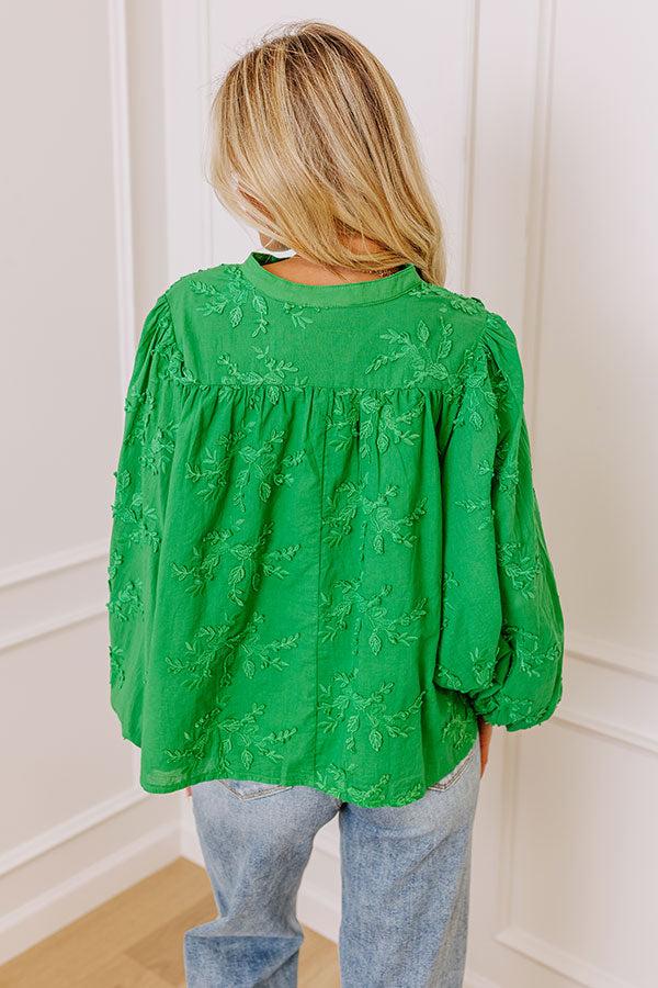 Lost In Love Embroidered Button Up in Kelly Green Product Image