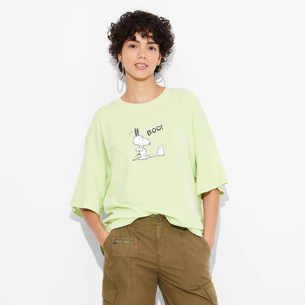 Women's Snoopy Boo Oversized Short Sleeve Graphic T-Shirt - Green Product Image