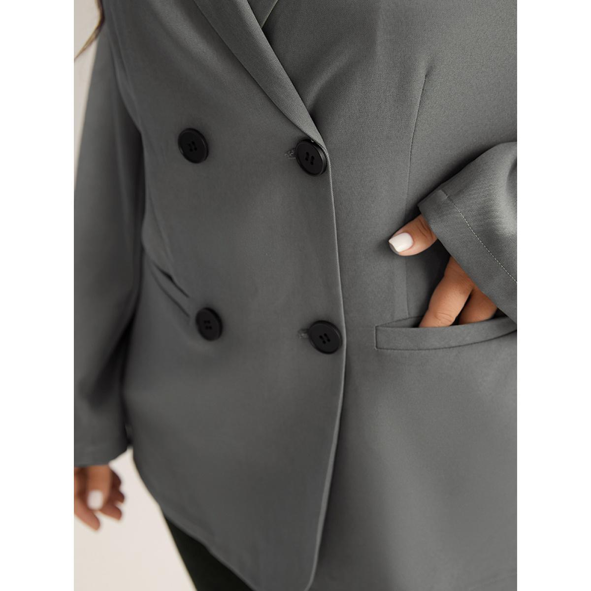 Plus Size Suit Collar Solid Double Breasted Blazer Gray Women Dailywear Plain Plain Sleeve Long Sleeve Suit Collar 10/M Pocket Casual Blazers BloomChic Product Image