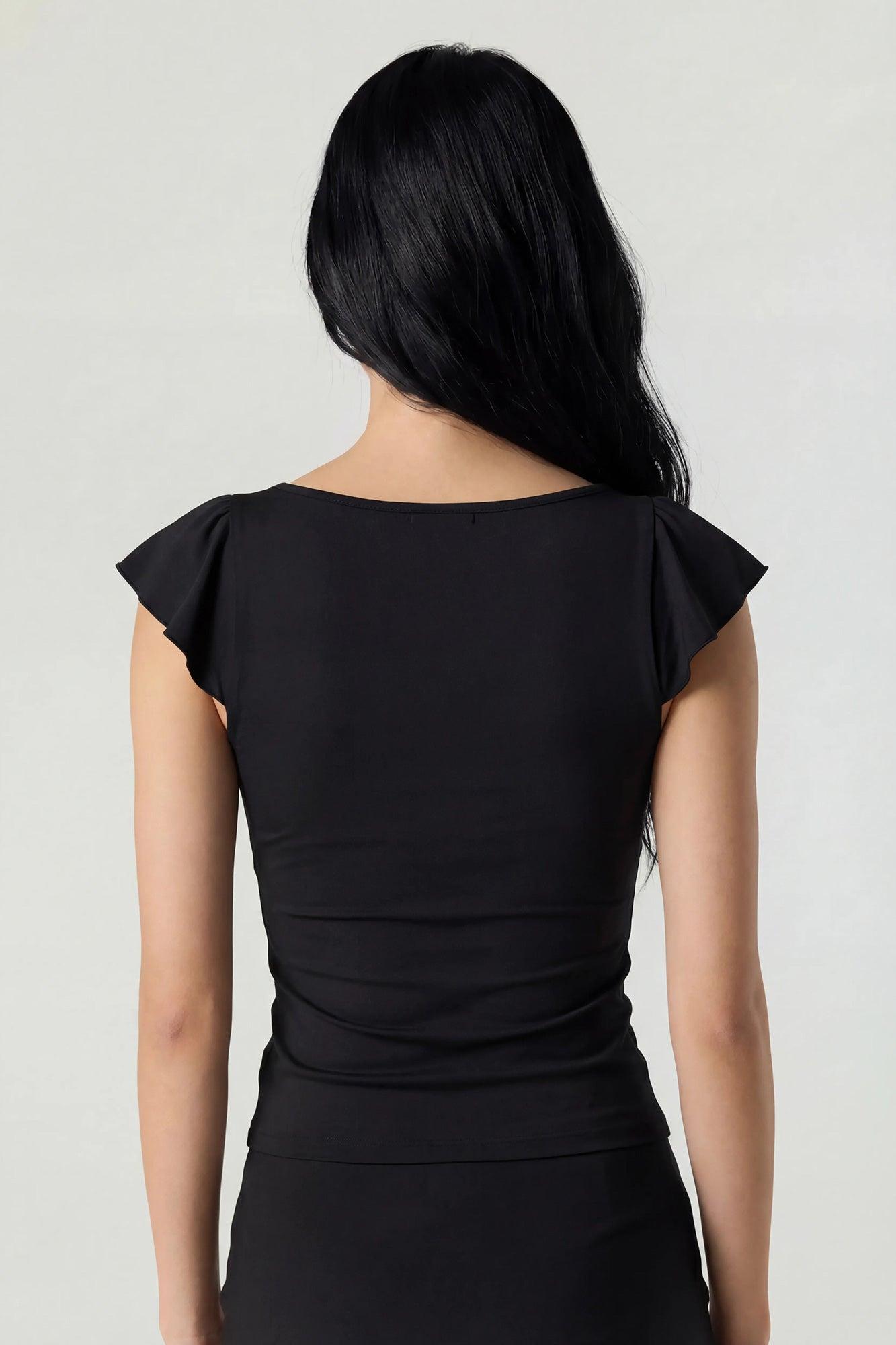 V-Neck Ruffle Tie Front Top Female Product Image